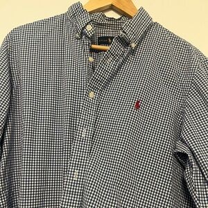 Ralph Lauren dress shirt. Men’s. Navy and white check, red logo.